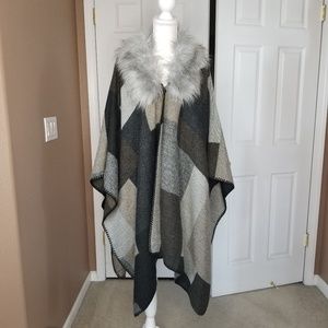 Faux fur poncho